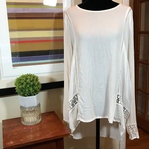 NWT Lily Morgan Women’s Cream Long Sleeve Tunic Sheer Blouse With Lace Details